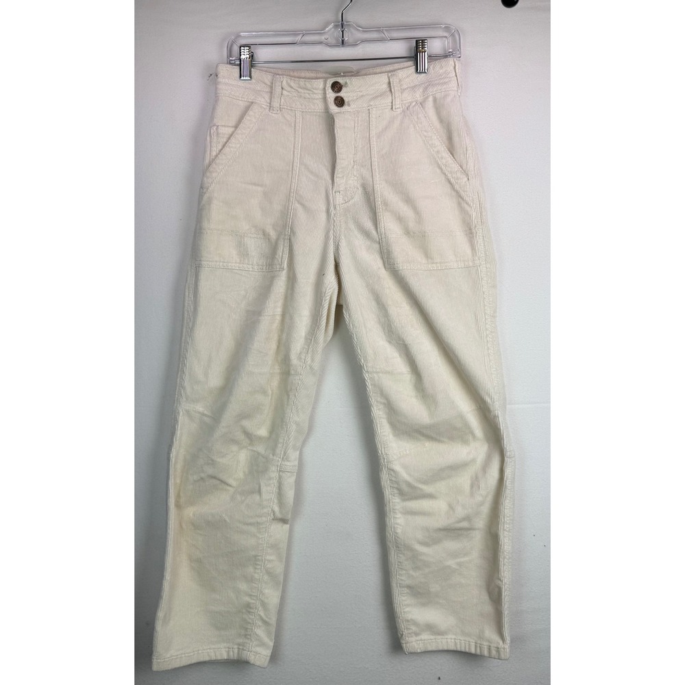 Anthro Pilcro The Wanderer Relaxed Leg High-Rise Ivory Corduroy Pants Sz‎ 27